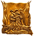 Small gold relief of Jacob wrestling with the angel on black