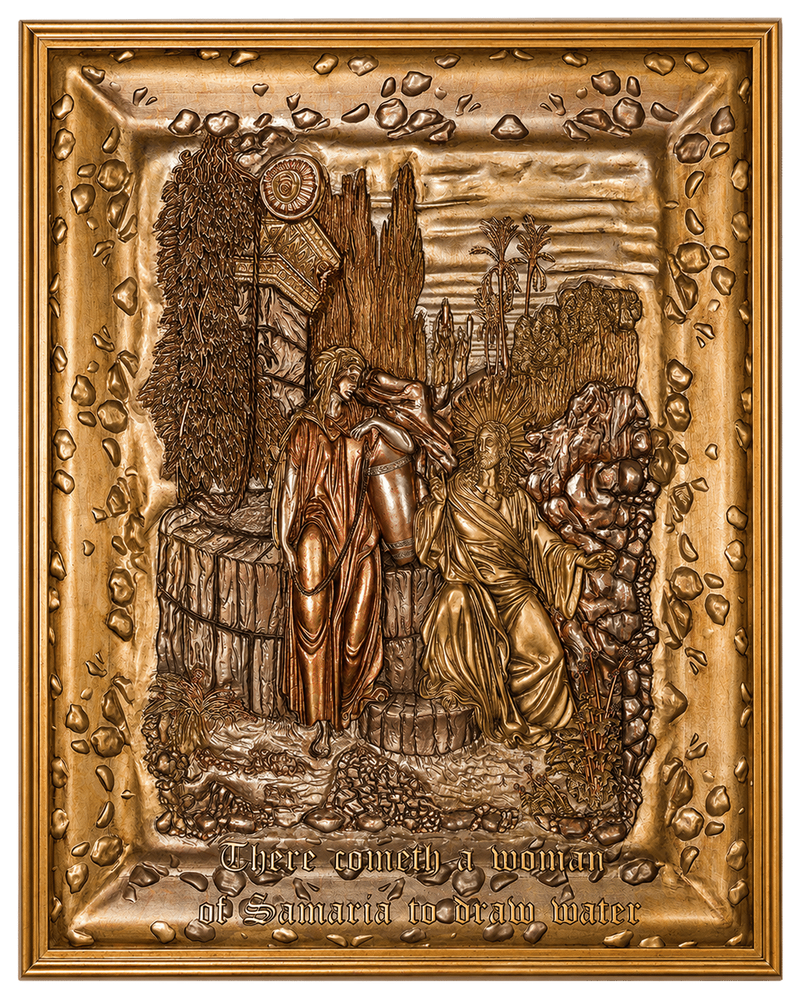 Jesus and the Woman of Samaria — Metallic Version by Amnon Moalem, Carved wood and cast-epoxy