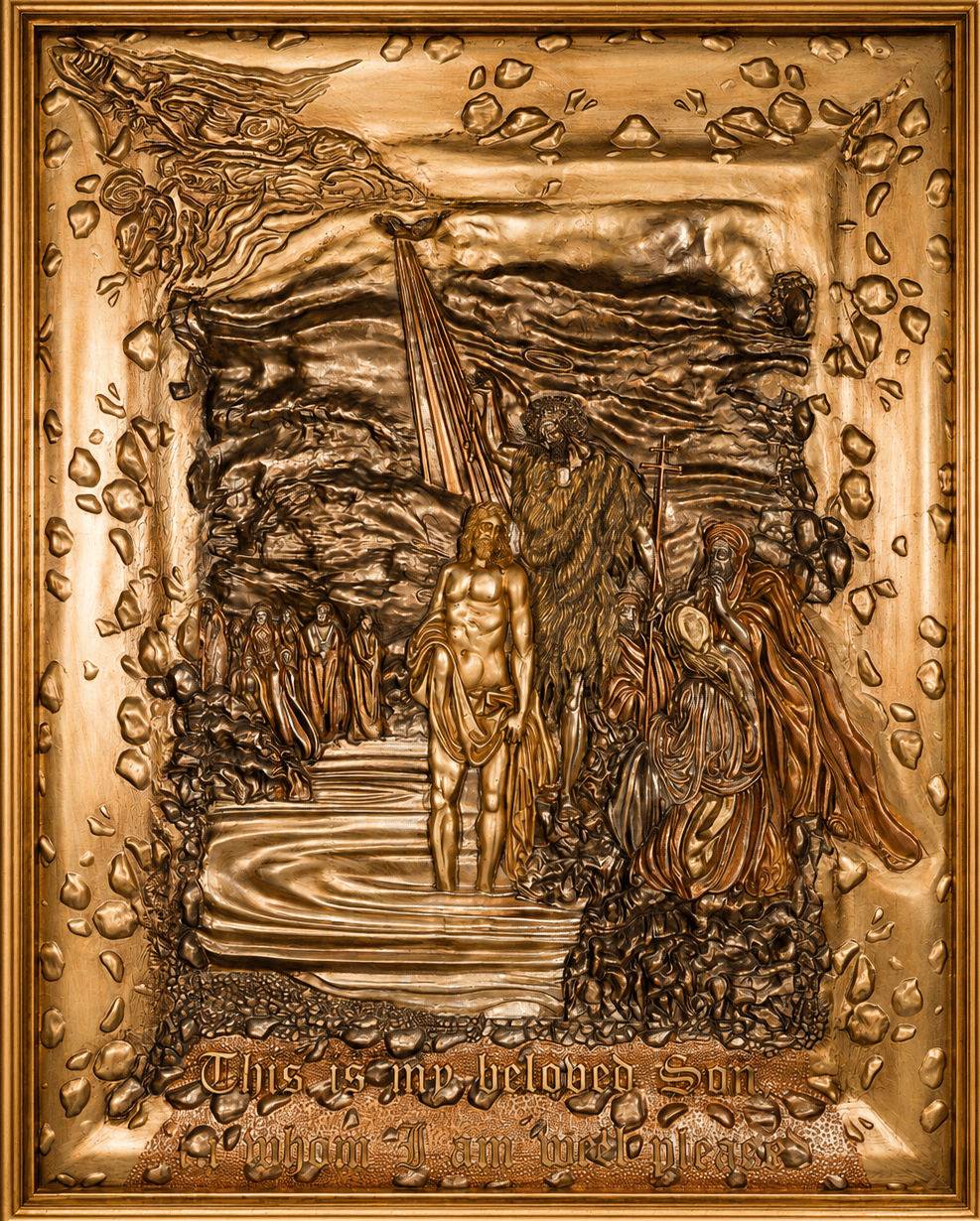The Baptism of Jesus — Metallic Version by Amnon Moalem, Carved wood and cast-epoxy