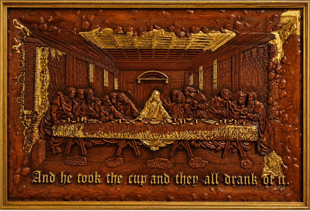 The Last Supper after Leonardo da Vinci, carved relief with gold leaf