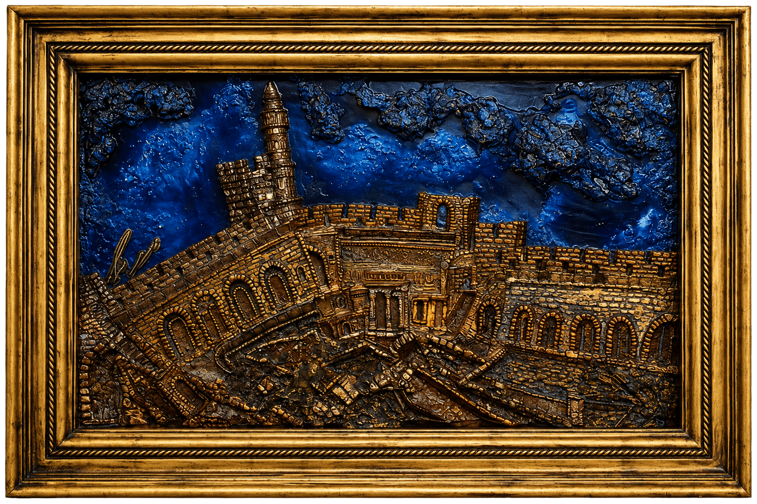 The Court of King David, illuminated cast-epoxy relief with a blue night sky