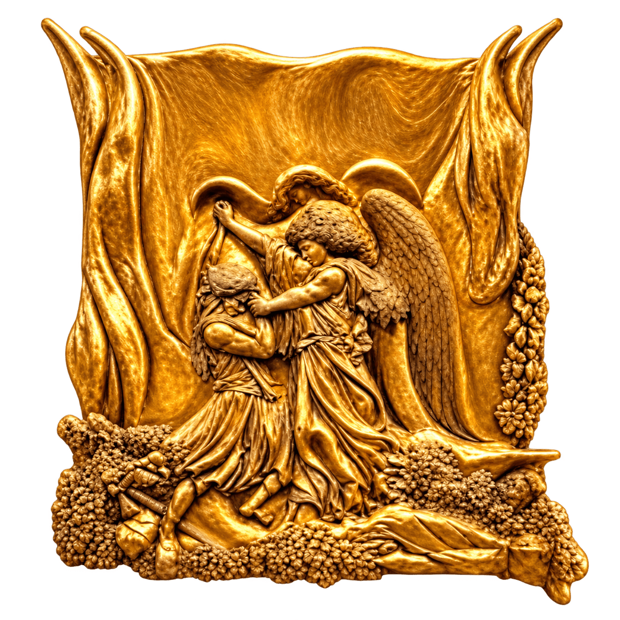 Jacob Wrestling with the Angel, Metallic Version, gold leaf relief by Amnon Moalem