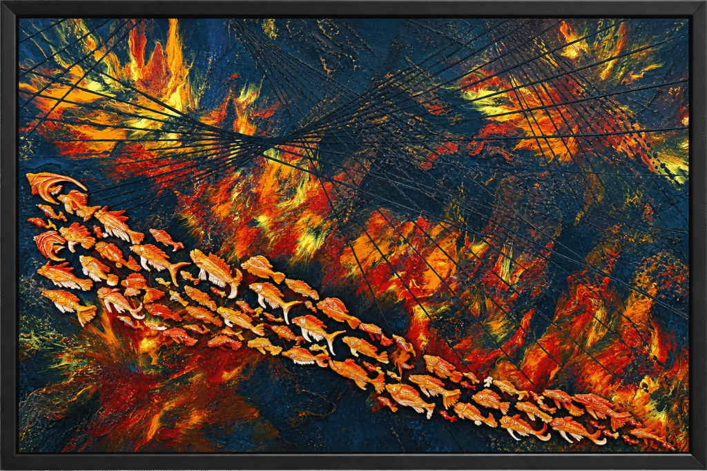 Flaming Path, mixed media artwork by Amnon Moalem