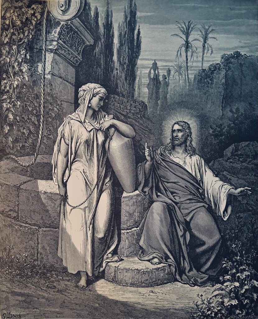 Jesus and the Woman of Samaria, wood engraving by Gustave Doré
