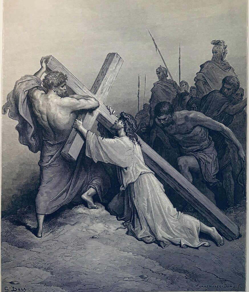 Jesus Falling Beneath the Cross, wood engraving by Gustave Doré